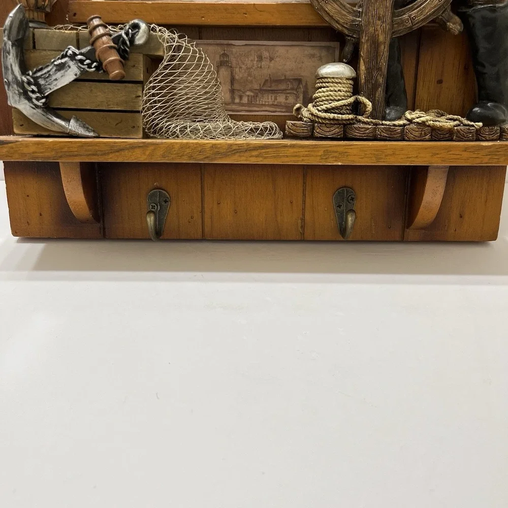 Vintage Wooden Sailor Theme Mirror 3D With Hooks 19.5x13.25